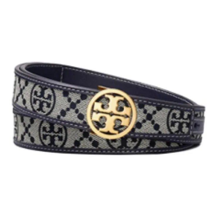 TORY BURCH Patterned Print, Smooth Buckle Leather Belts Unisex Marine Blue