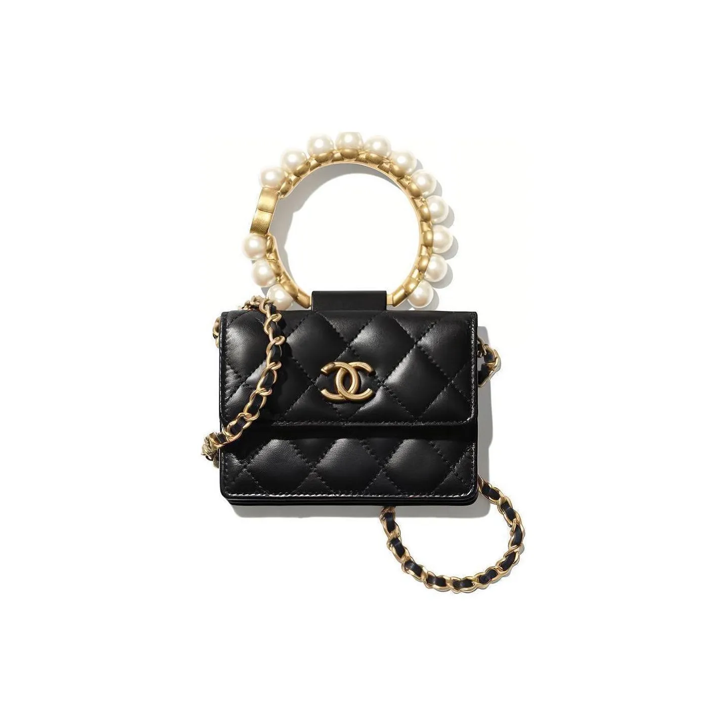 CHANEL Sheepskin Square Box Coin Purse, Shoulder Bag, Crossbody Bag, Handbag Trumpets Women's Black