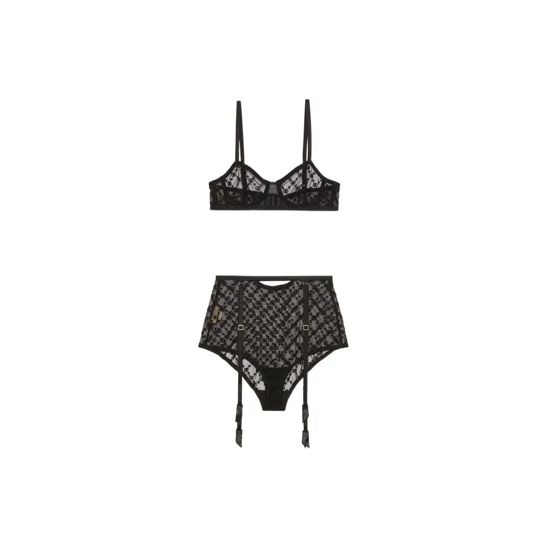 GUCCI Gg Star Embroidered Tulle Lingerie Set