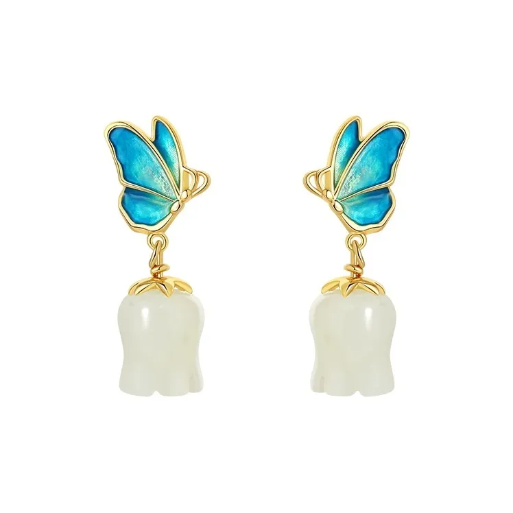 Royal Heaven's Choice Earrings Pale Greenish White Jade Women's