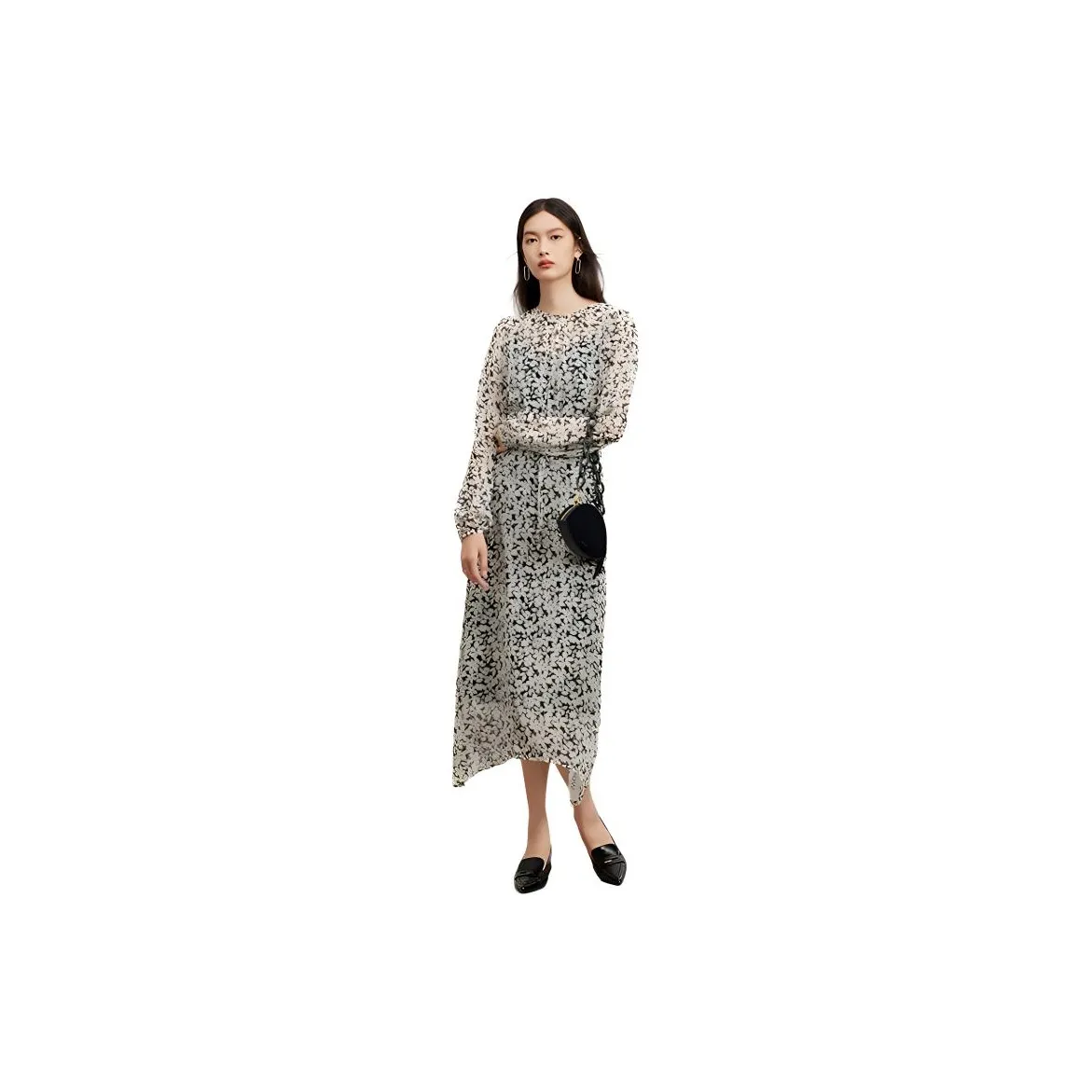 TKY SHOP Long Sleeved Dress Women's Black Floral