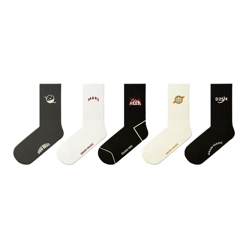 Duanmei Mid Calf Socks Unisex 5 Pack, Includes Gift Box Set