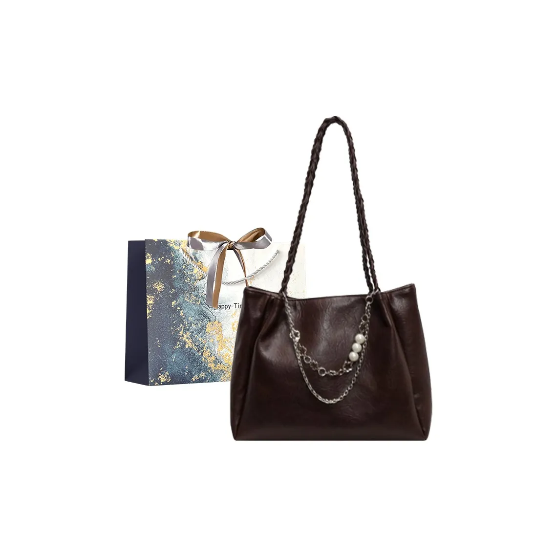 Iman's House ПУ (полиуретан) Сумка-тоут Сумка через плечо Женская Кофейный Экрю Коричневый Черный