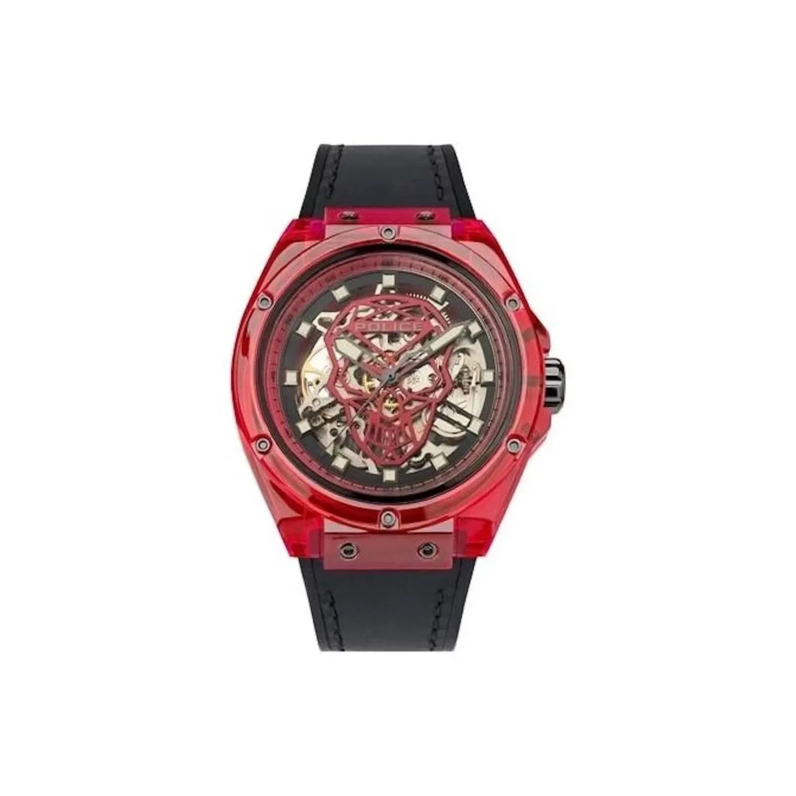Police Wrist Watch Mechanical Movement Silicone Strap 44mm Cut Out Dial Men's Watches