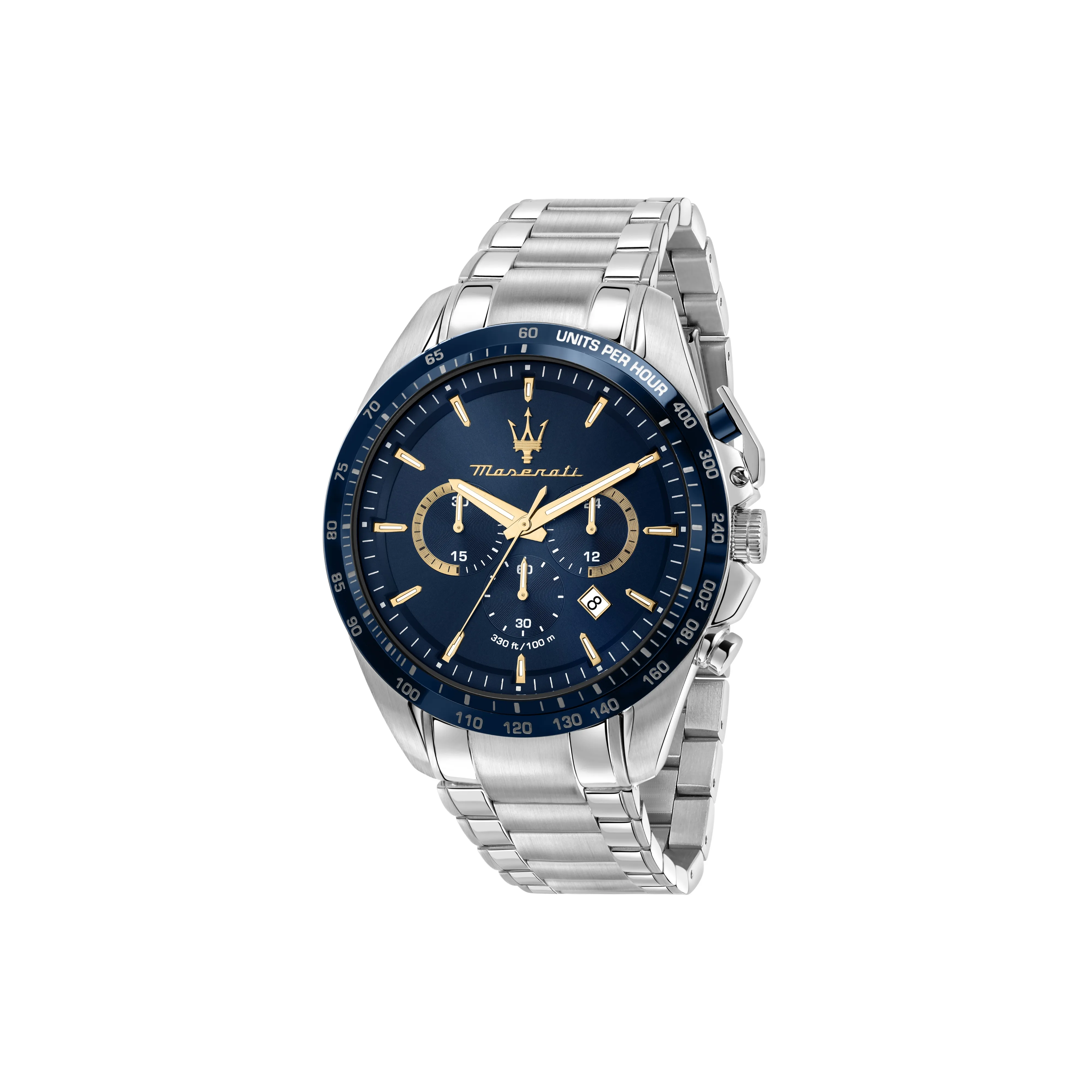 Maserati Owl Series Кварцевые Мужские Часы Металлический Ремешок 45 мм Синий Циферблат