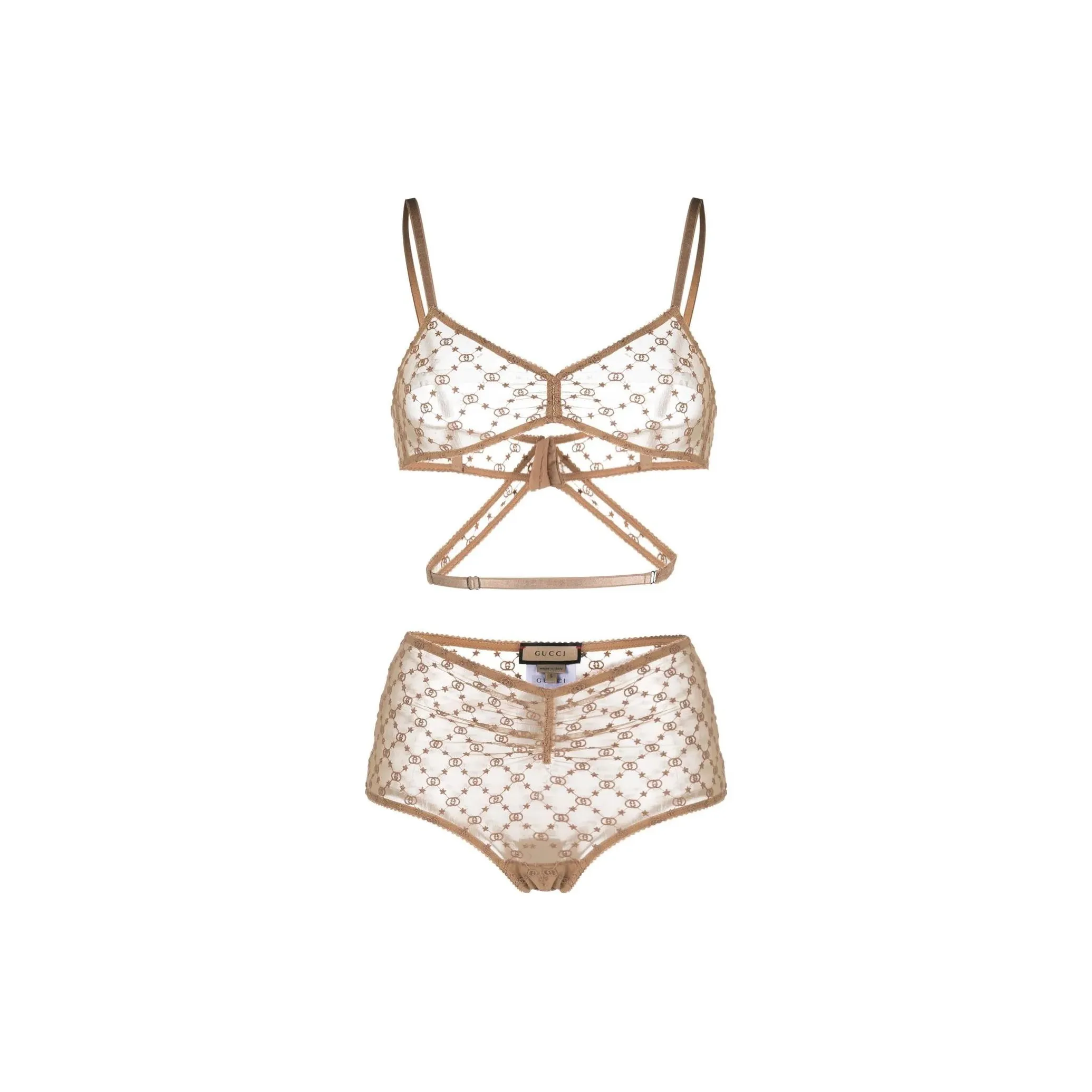 GUCCI Gg Star Embroidered Tulle Lingerie Set