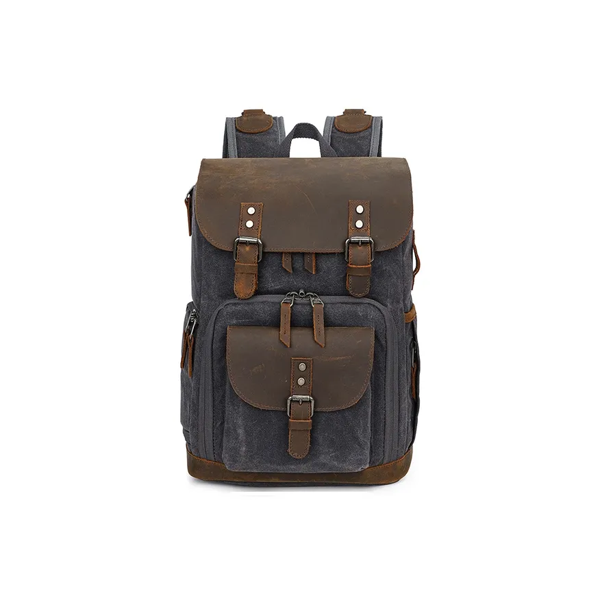 H YXIANG Batik Canvas/Crazy Horse Leather Backpack Large Size Men's Multicolor