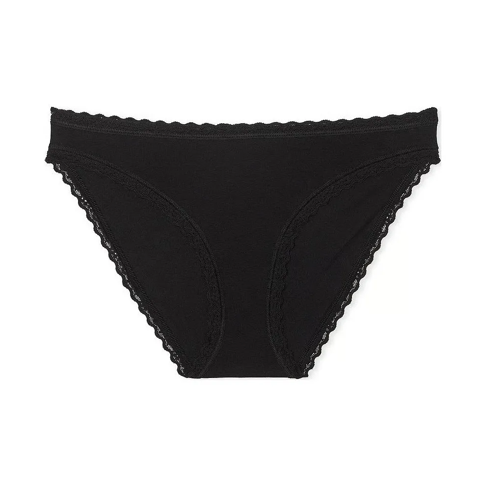 Victoria's Secret The Lacie Lace Trim Cotton Bikini Panty / Black Underpants Women's 1 Pack Black