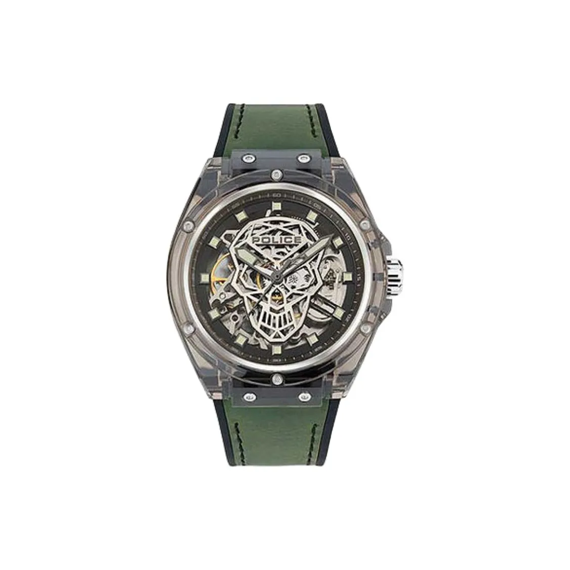 Police Wrist Watch Automatic Mechanical Movement Leather Strap 46mm Silver Dial Men
s Watches
