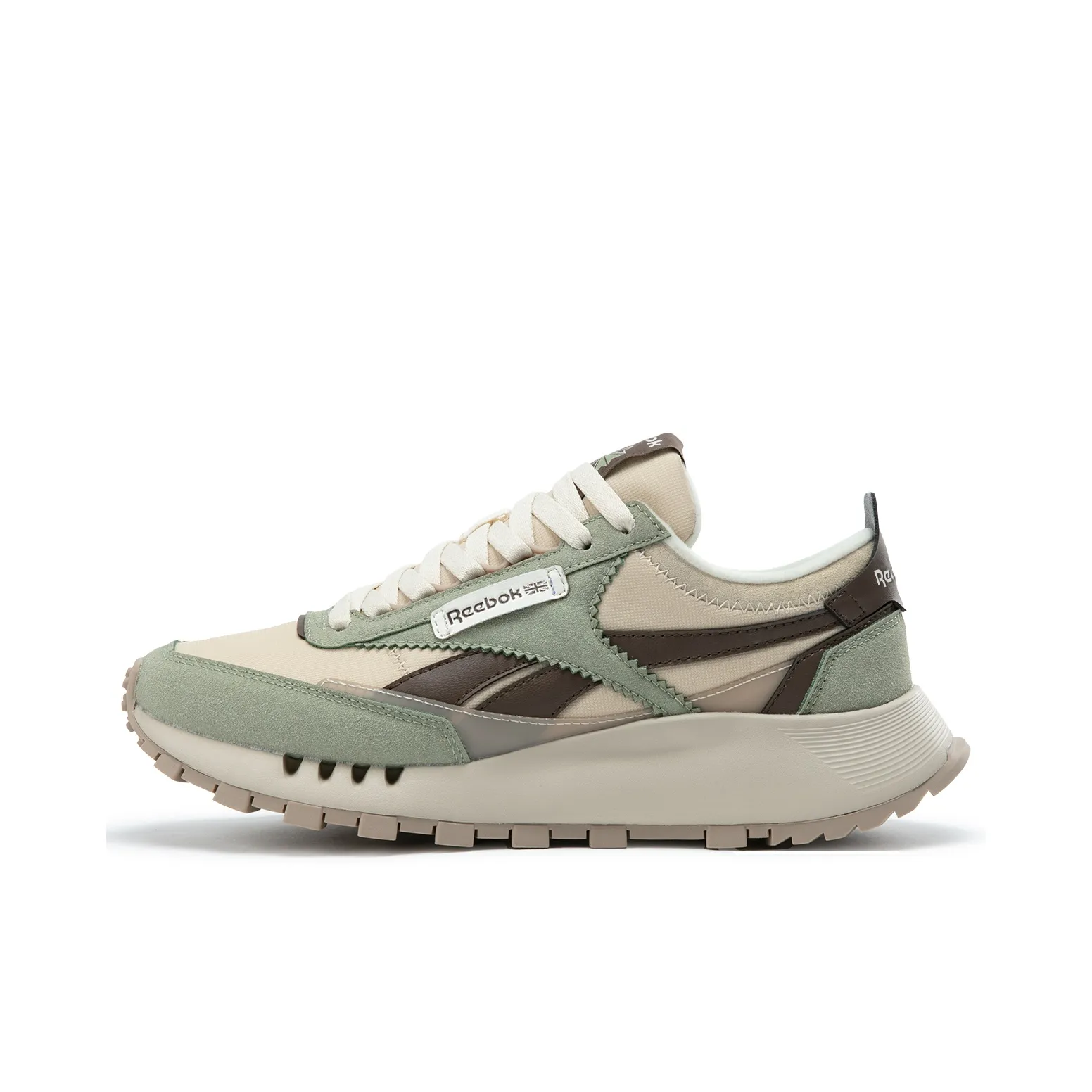 Reebok CL LEGACY W+ Anti Slip And Wear Resistant Height Increasing Low Top Running Shoes Unisex Beige Green