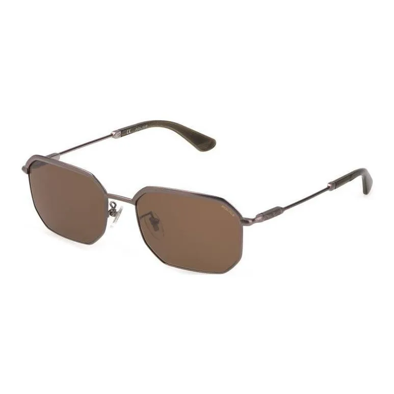 Police Polycarbonate Metal Irregular Shape Sunglasses Men's Brown