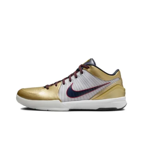 NIKE Zoom Kobe 4 Баскетбольные кроссовки Низкие Белый Черный Золотой Унисекс