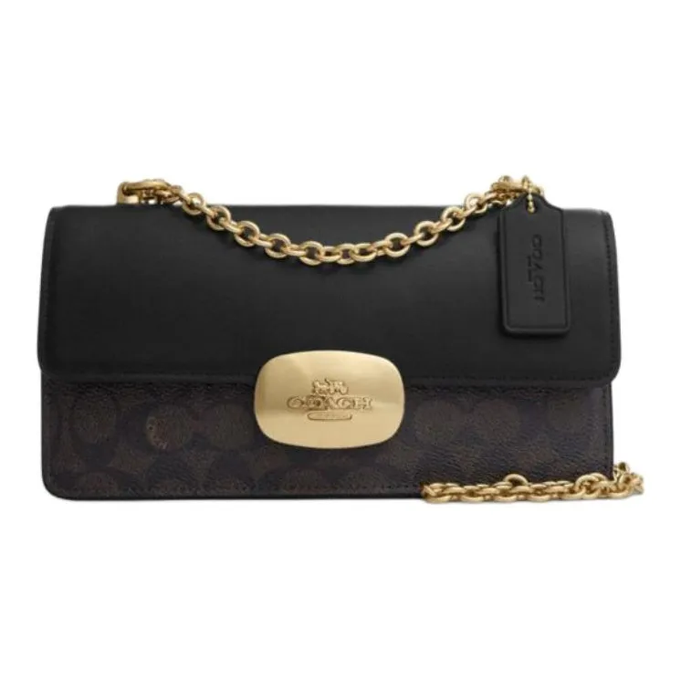 COACH Eliza Coated Canvas With Smooth Leather Shoulder Bag, Crossbody Bag Medium Size Women's Walnut & Black