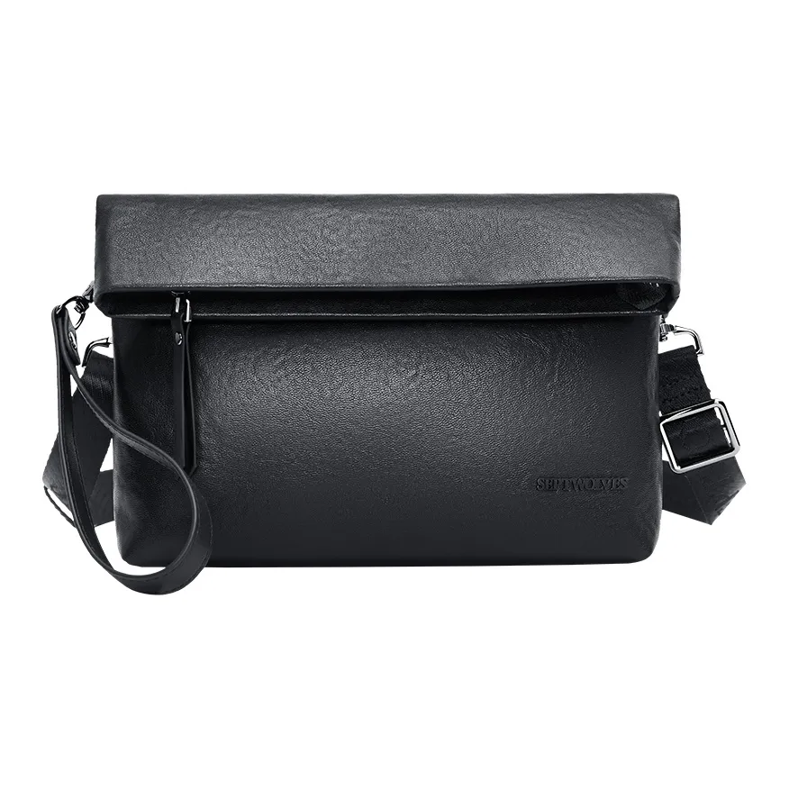 SEPTWOLVES Корова Кожа Универсальная Сумка для работы Сумка через плечо Сумка для доставки Обычная Унисекс Черная