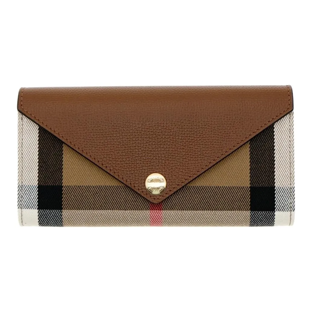 Burberry Кожа Панелированная Холст Кошелек Женские Коричневый