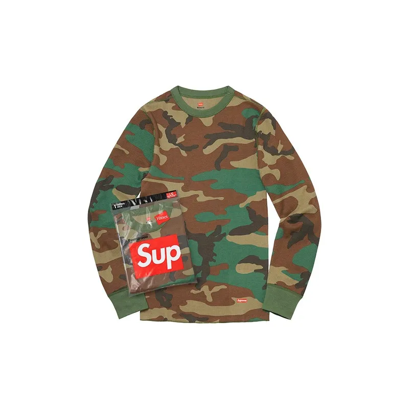 Supreme Hanes Thermal Crew 1 Pack FW19 Woodland Camo