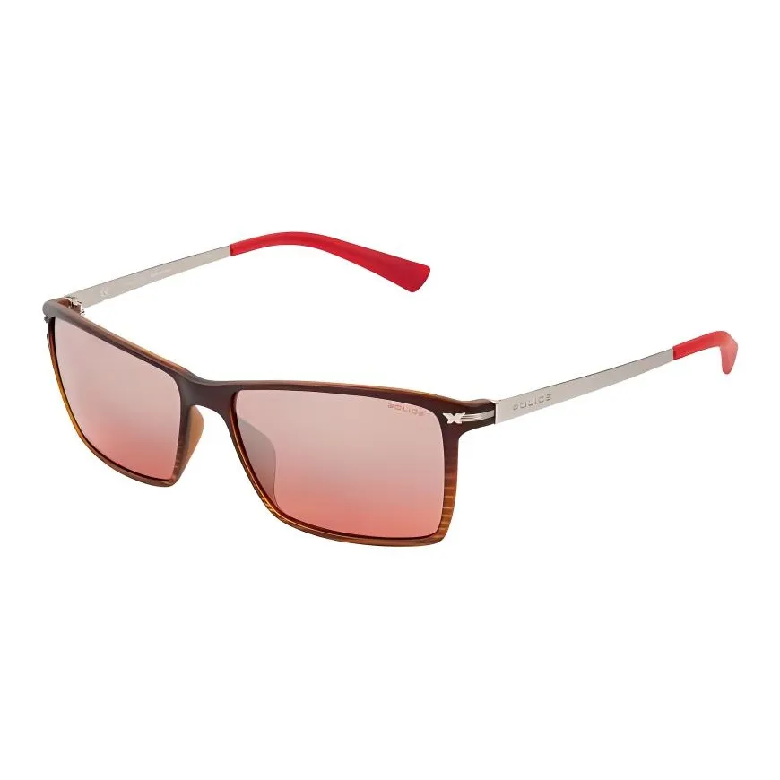 Police Injection Molded Rectangular oversized Sunglasses Men's Red