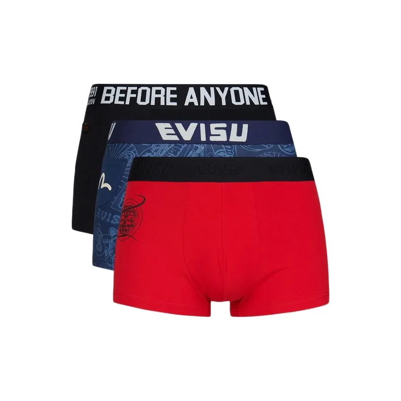 EVISU 3 упаковки красных + черных боксеров с принтом, мужские