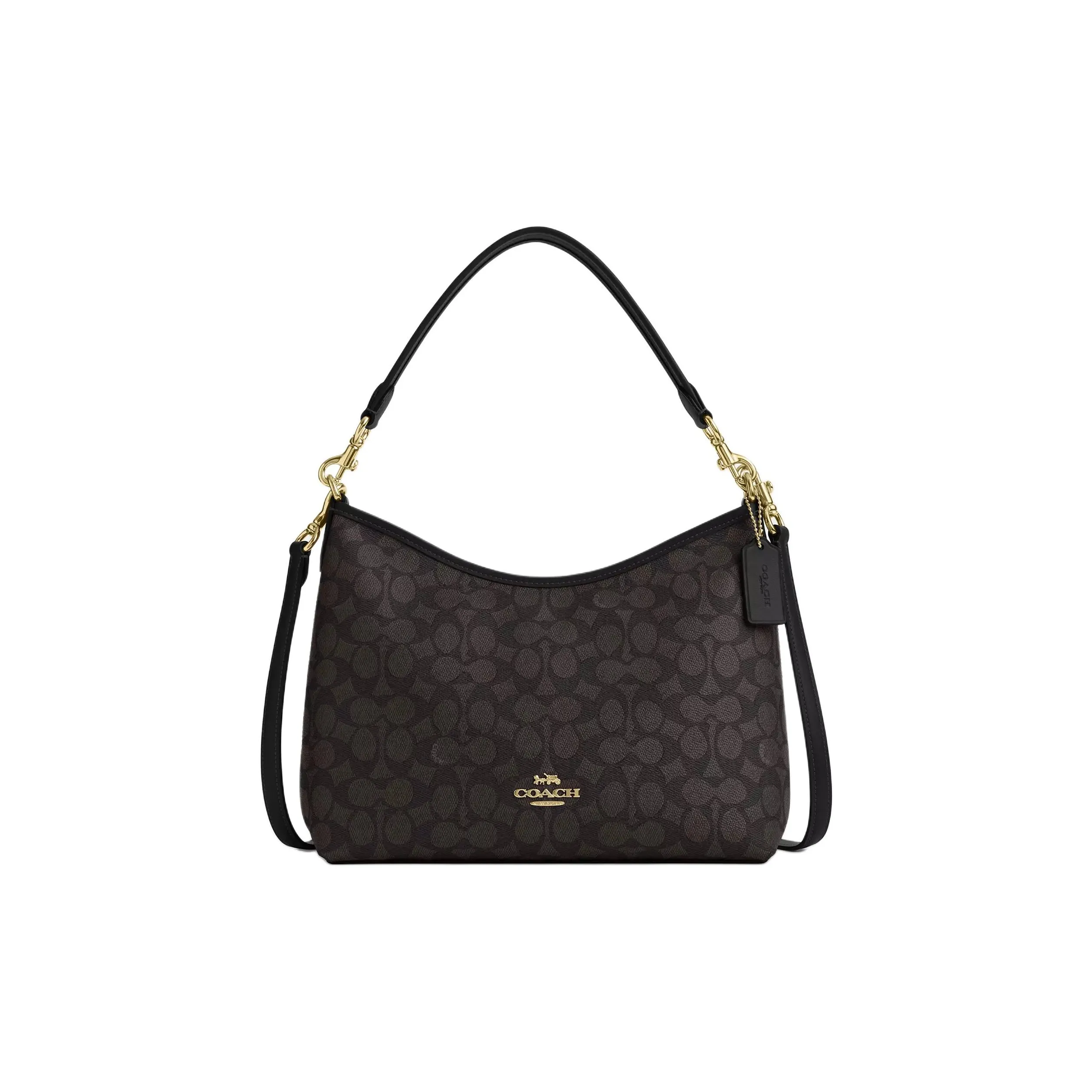 COACH Coated Canvas Shoulder Bag, Crossbody Bag, Handbag Large Size Women's Gold & Walnut Wood & Black
