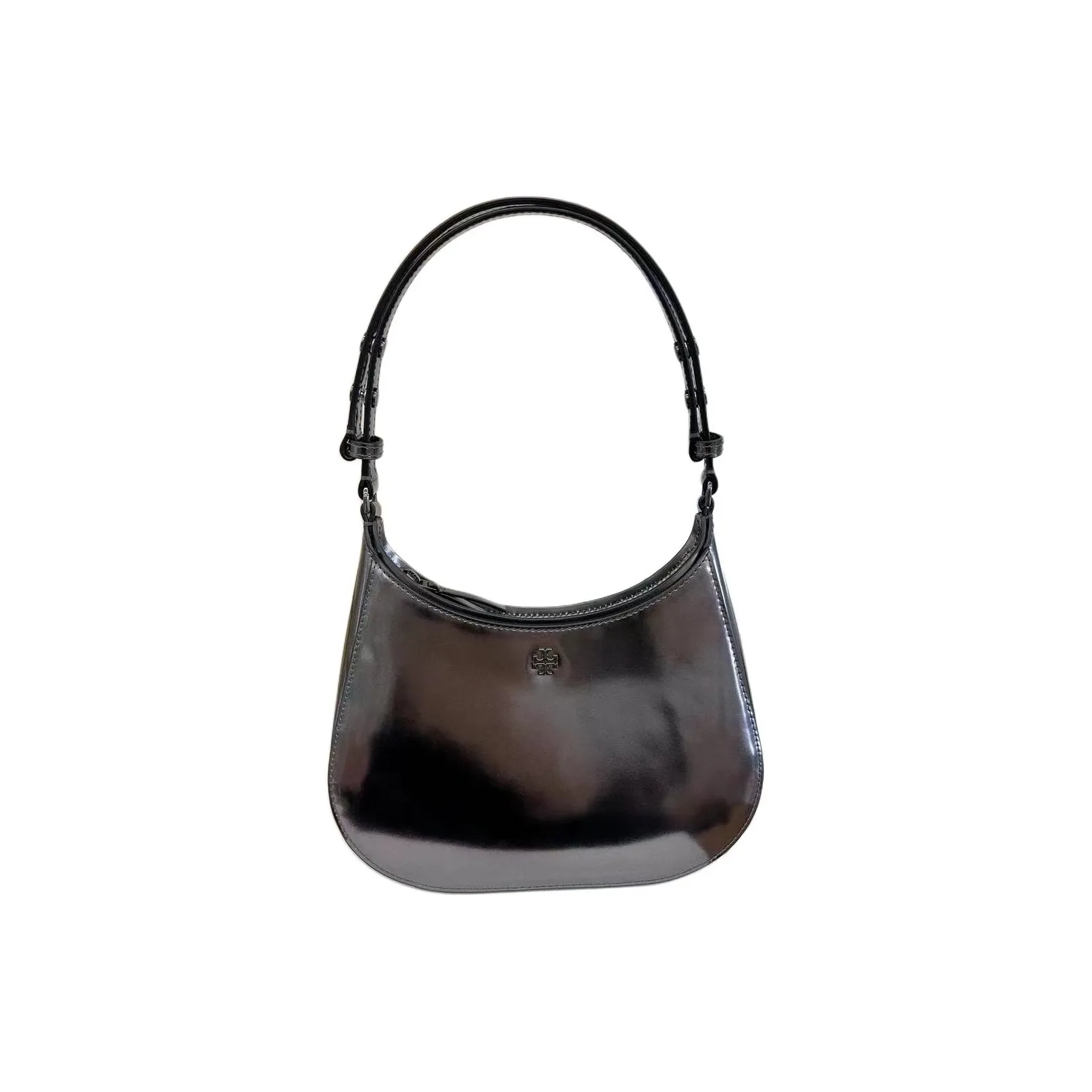 TORY BURCH Emerson Cow Leather Handbag Shoulder Bag Small Size Women's Silver Gray