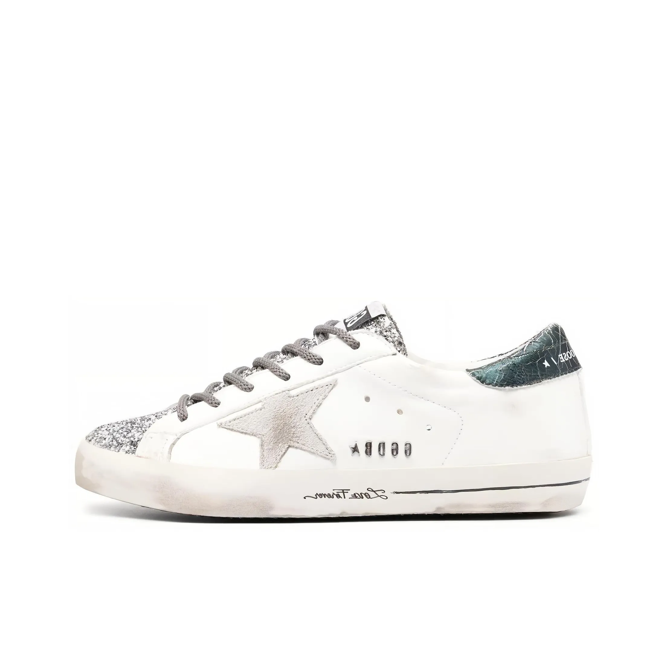 Golden Goose Super Star Glitter Cream Silver Women's