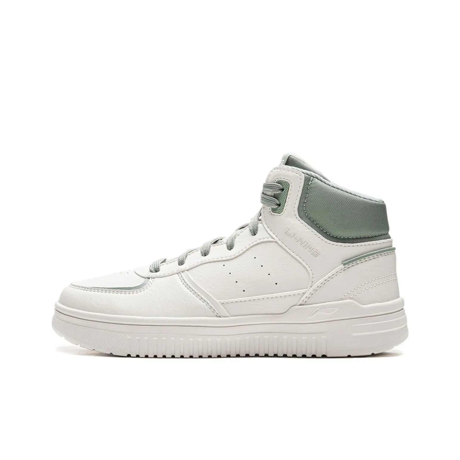 LiNing Qingyun Anti-Slip Wear-Resistant Breathable Height Increasing Rebound High-Top Casual Shoes Women's White Green