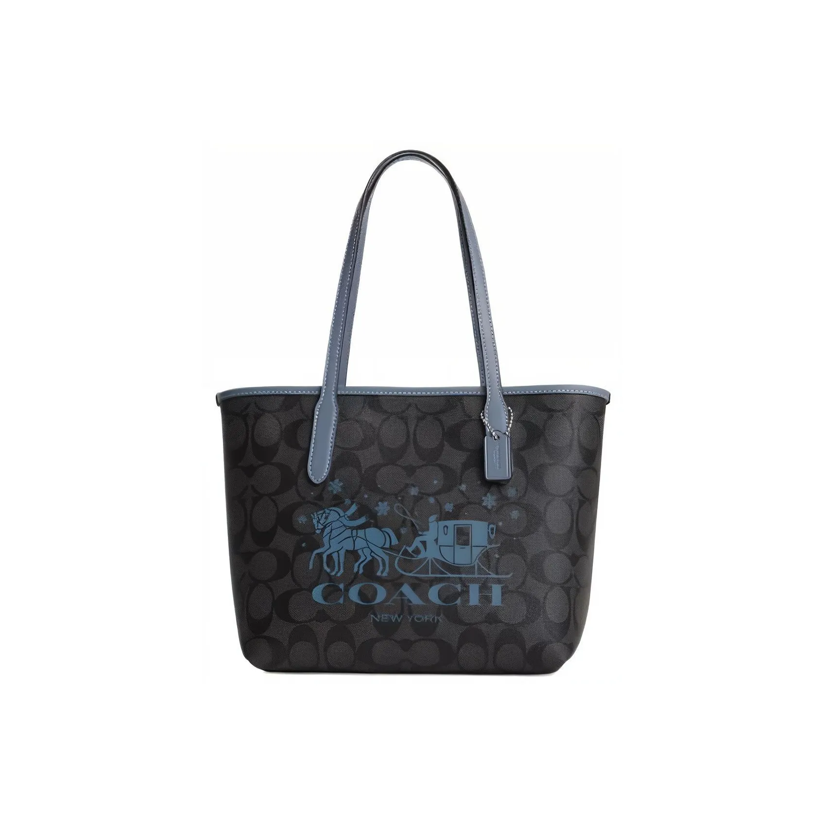 COACH City Canvas с кожаными вставками сумка-тоут сумка для покупок сумка через плечо женская коричневый и синий