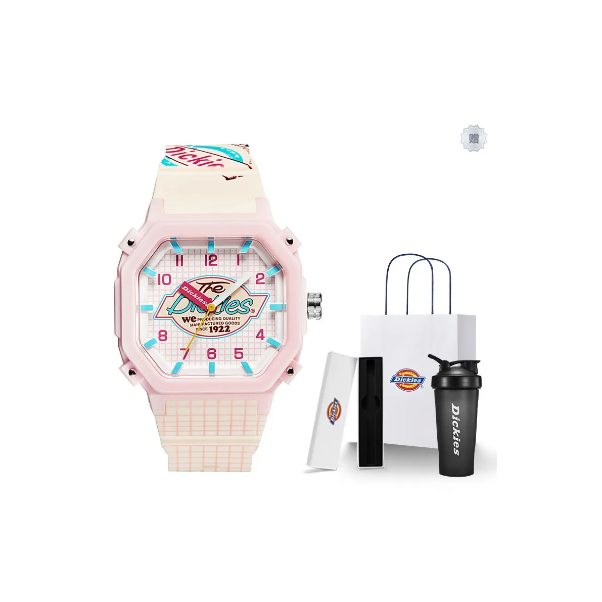 Dickies Наручные часы Кварцевый механизм Силиконовый ремешок Розовый циферблат Женские часы Классическая коробка