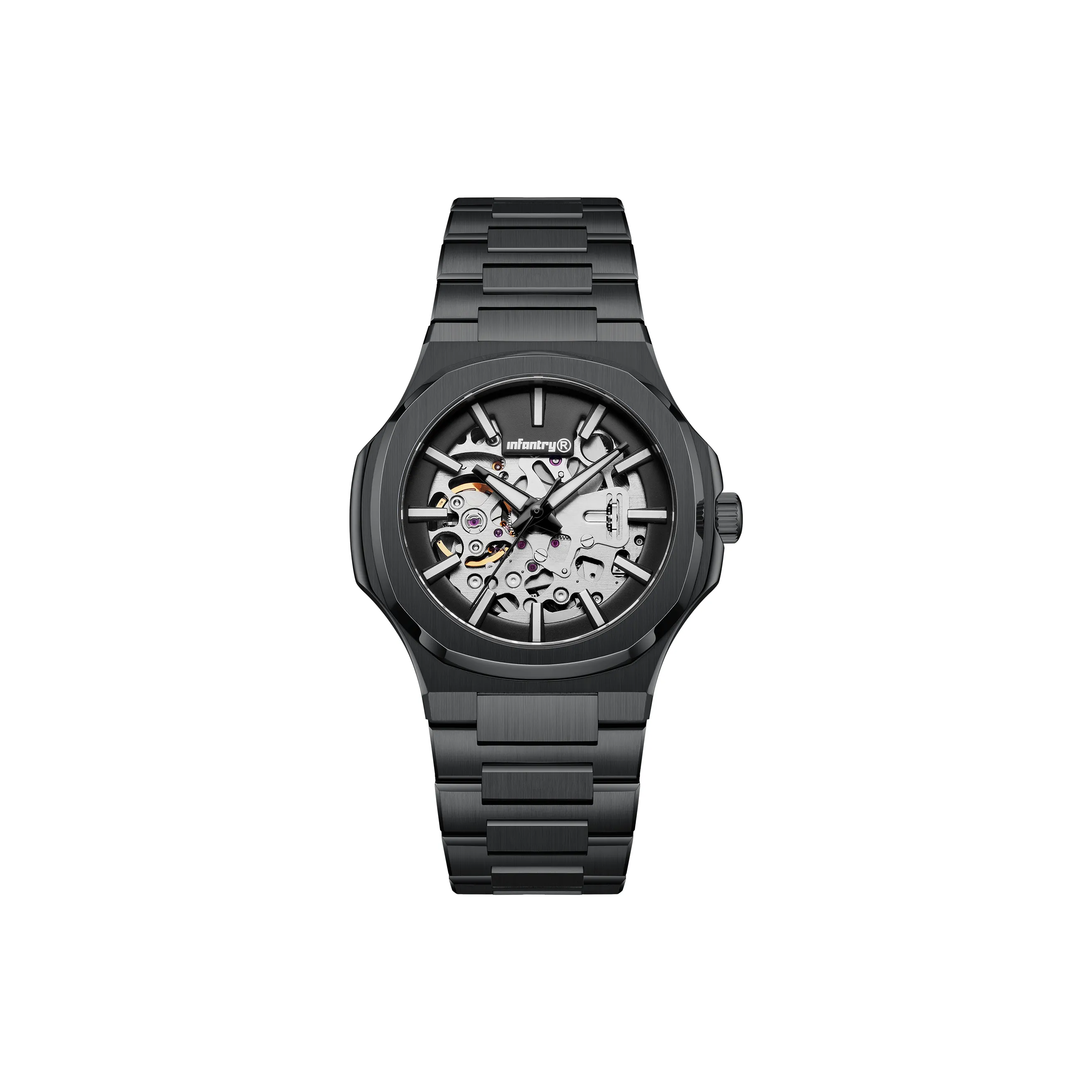 INFANTRY Black Warrior Mechanical Watch Mechanical Movement Steel Strap Watch Men's Watches Cut Out Dial