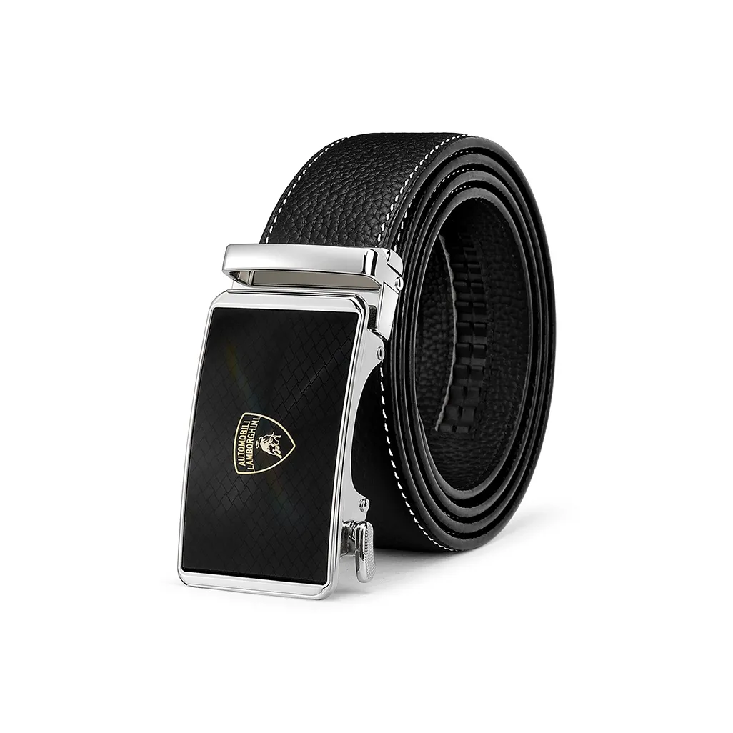 AUTOMOBILI LAMBORGHINI Ремень из коровьей кожи Fashion casual мужской серебряный ширина 3,4 см набор в подарочной коробке