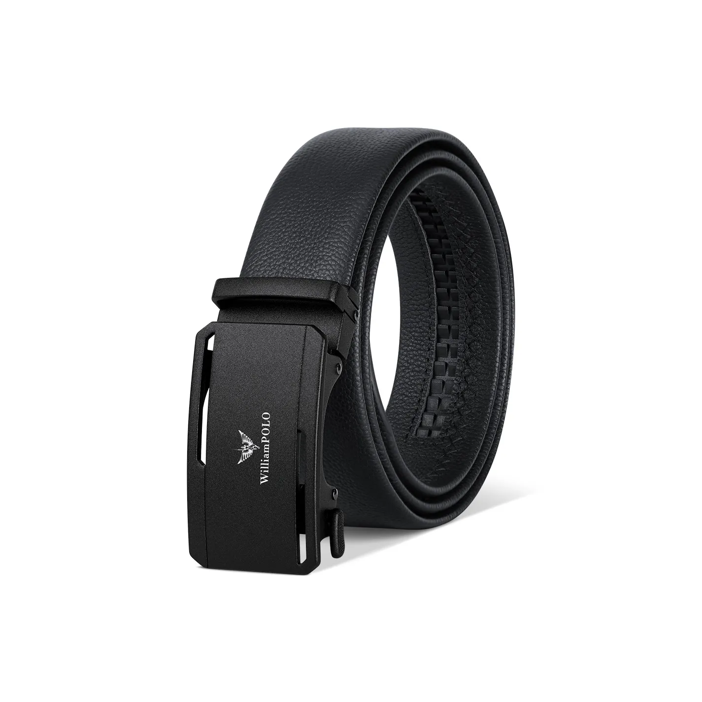 WilliamPOLO Cow Leather Leather Belts Men's White Logo Black Buckle Width 3.5CM