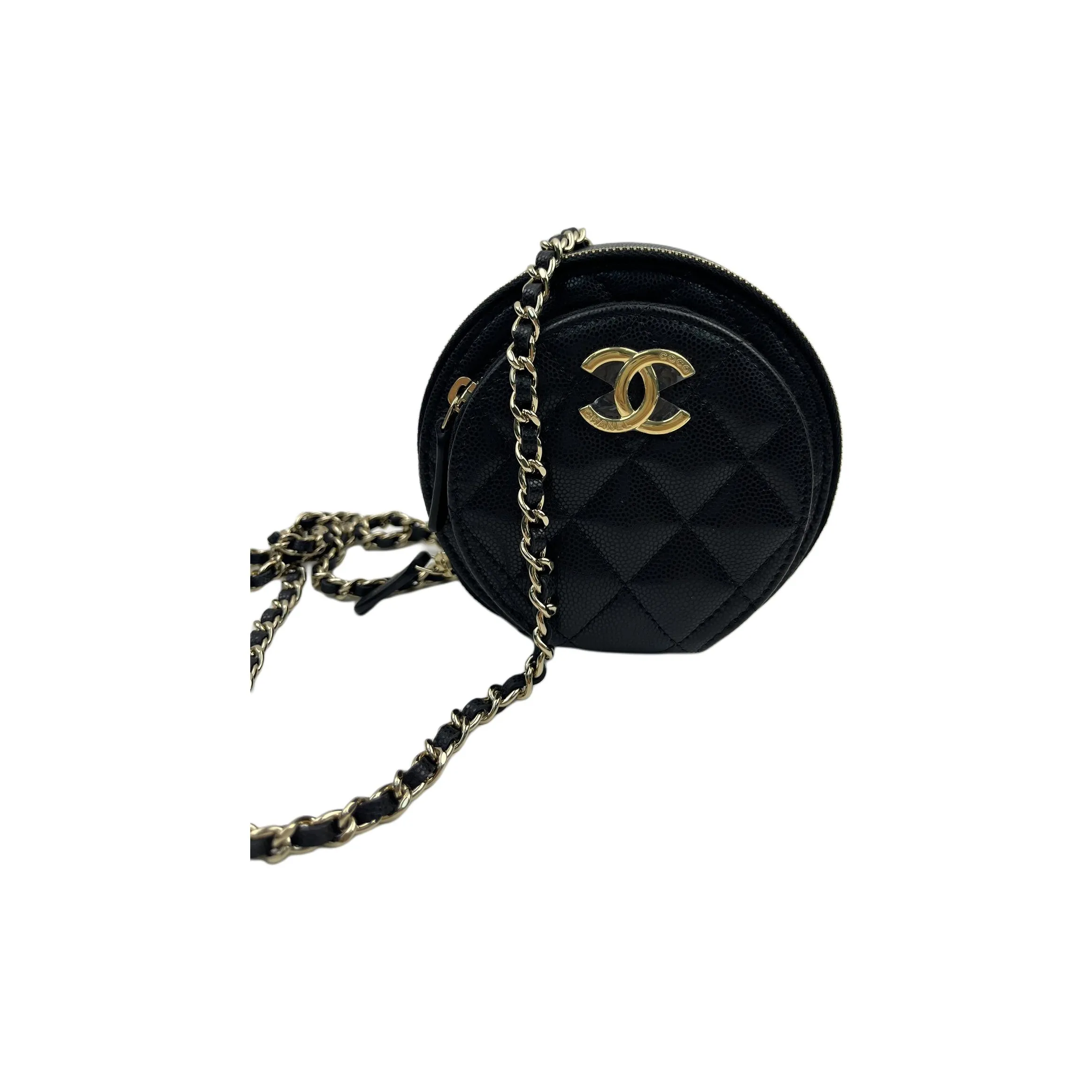 CHANEL Calfskin Round Bag, Shoulder Bag, Crossbody Bag Mini Women's Black