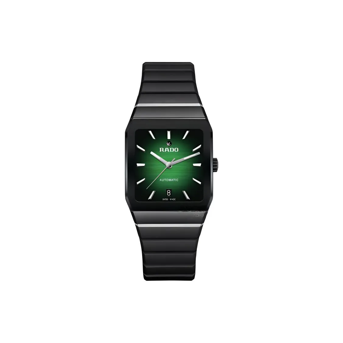 RADO Automatic Mechanical Movement Unisex Watch 32.5mm Green Dial Ceramic Watch Case Rubber Strap