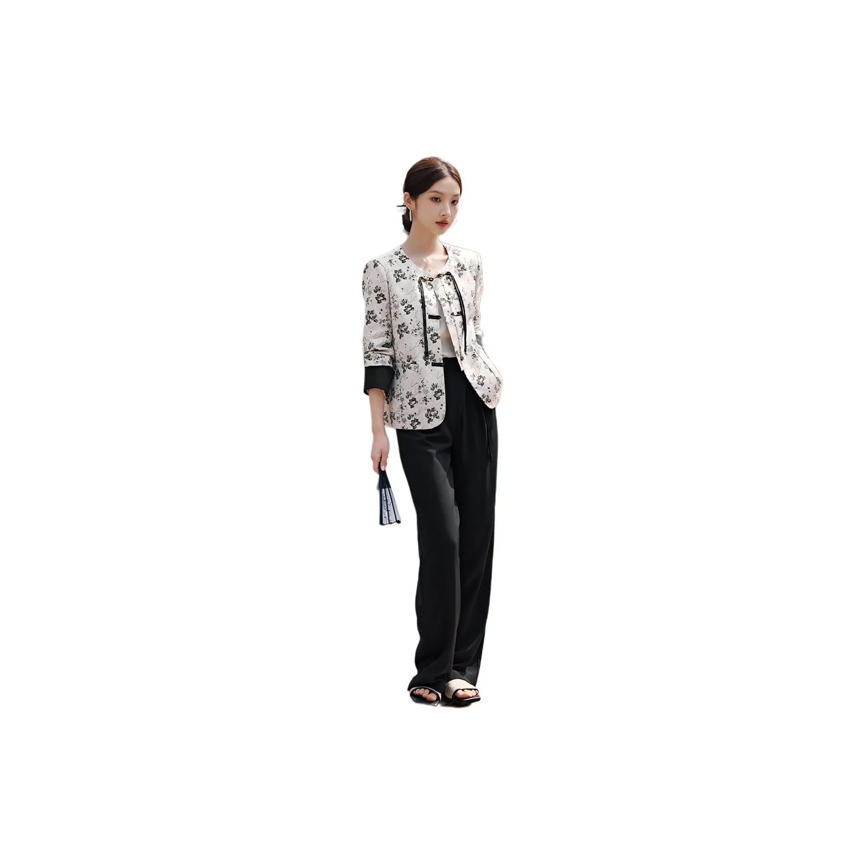 XWI Jackets Coats Women's Beige Base With Black Flowers