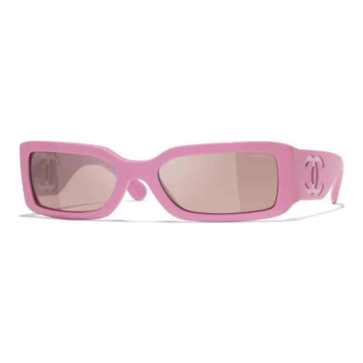 CHANEL Nylon Acetate Irregular Shape Sunglasses Unisex Pink