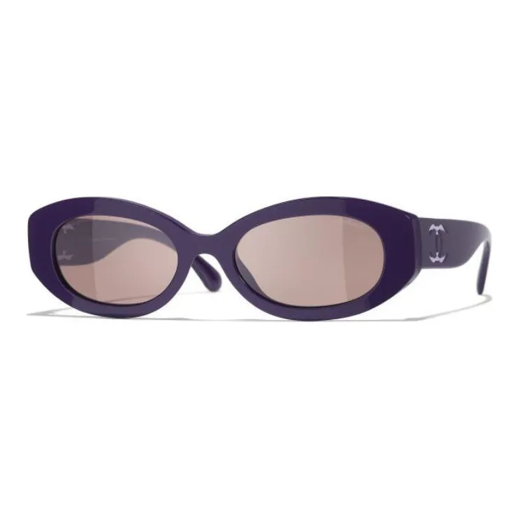 CHANEL Nylon Acetate Oval Sunglasses Unisex Purple