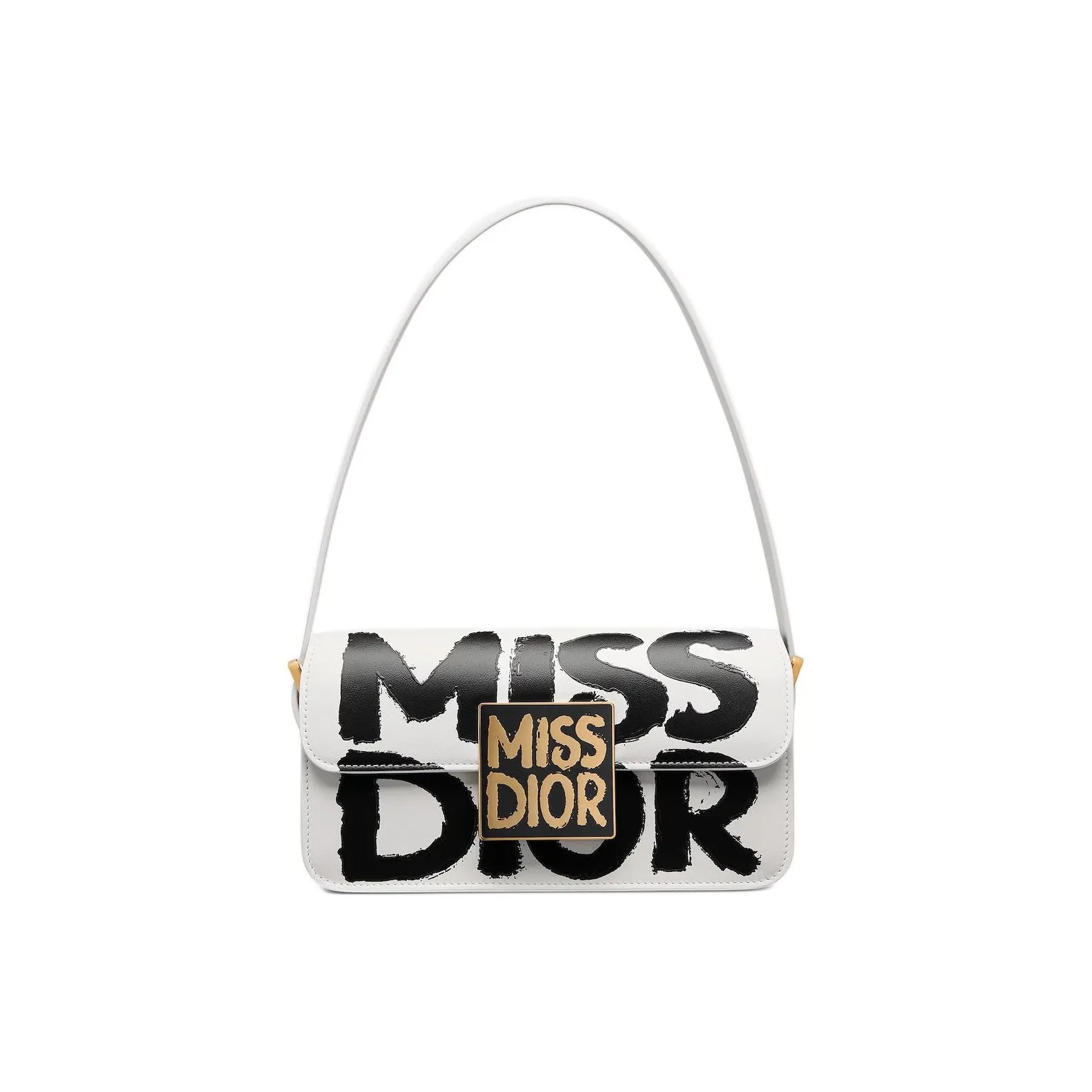 DIOR Miss Dior Calfskin Handbag, Shoulder Bag Women's White & Black