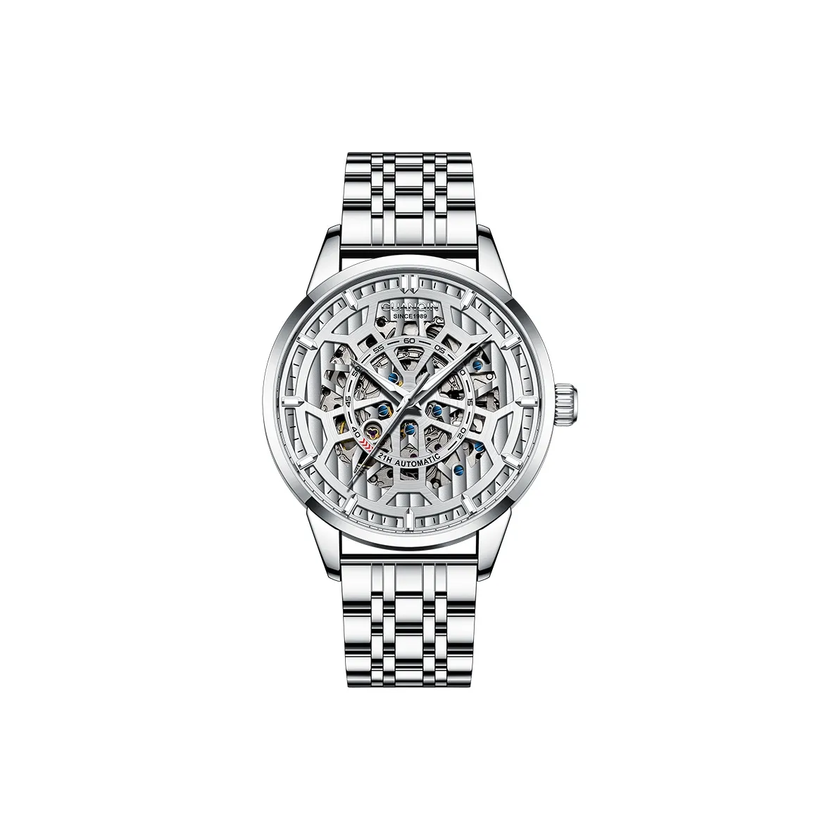 GUANQIN GJ16420 Автоматический механический механизм Часы Мужские Белый циферблат