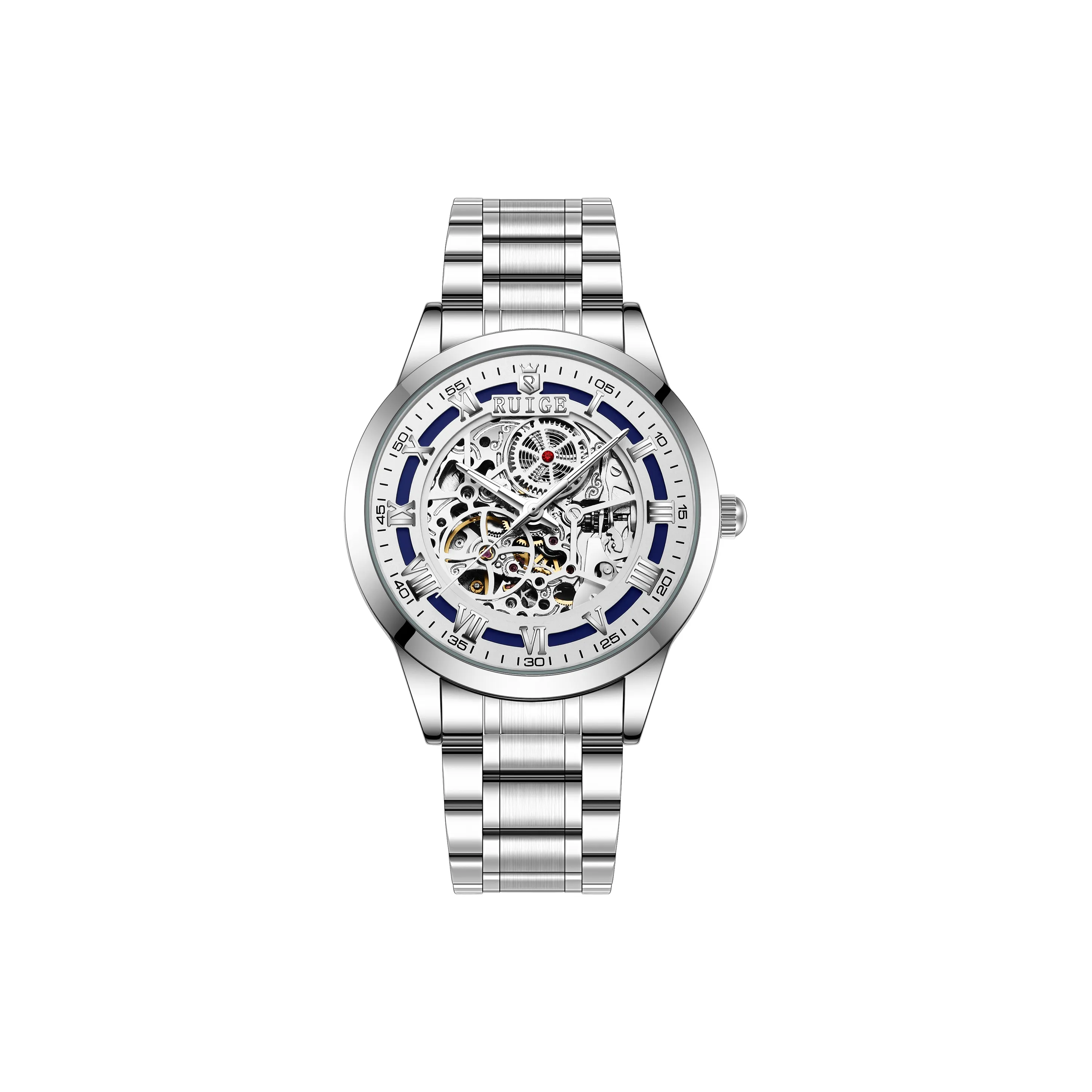 RUIGE Автоматический Механический Механизм Нержавеющая Сталь Ремешок Часы Мужские Часы Скелетный Циферблат