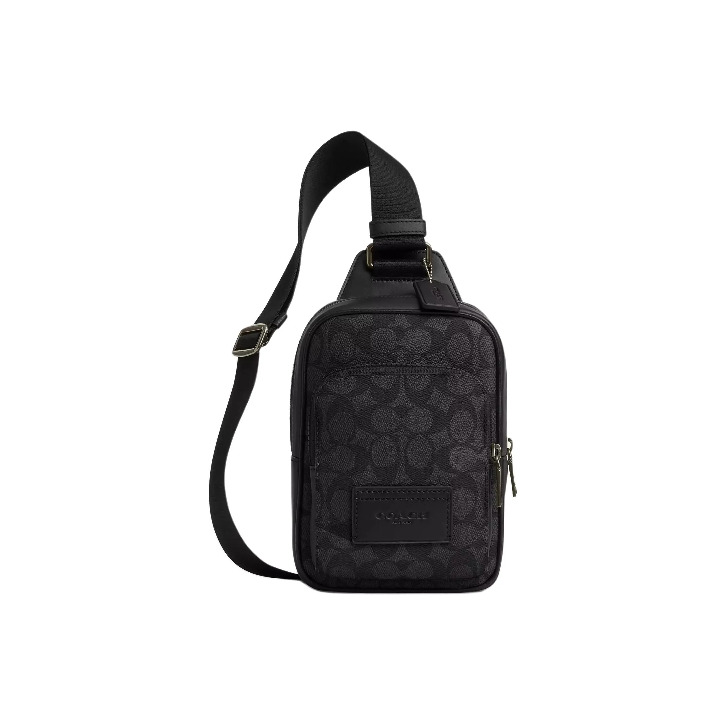 COACH Racer Покрытый холст с гладкой телячьей кожей сумка через плечо мини мужская угольно-серый