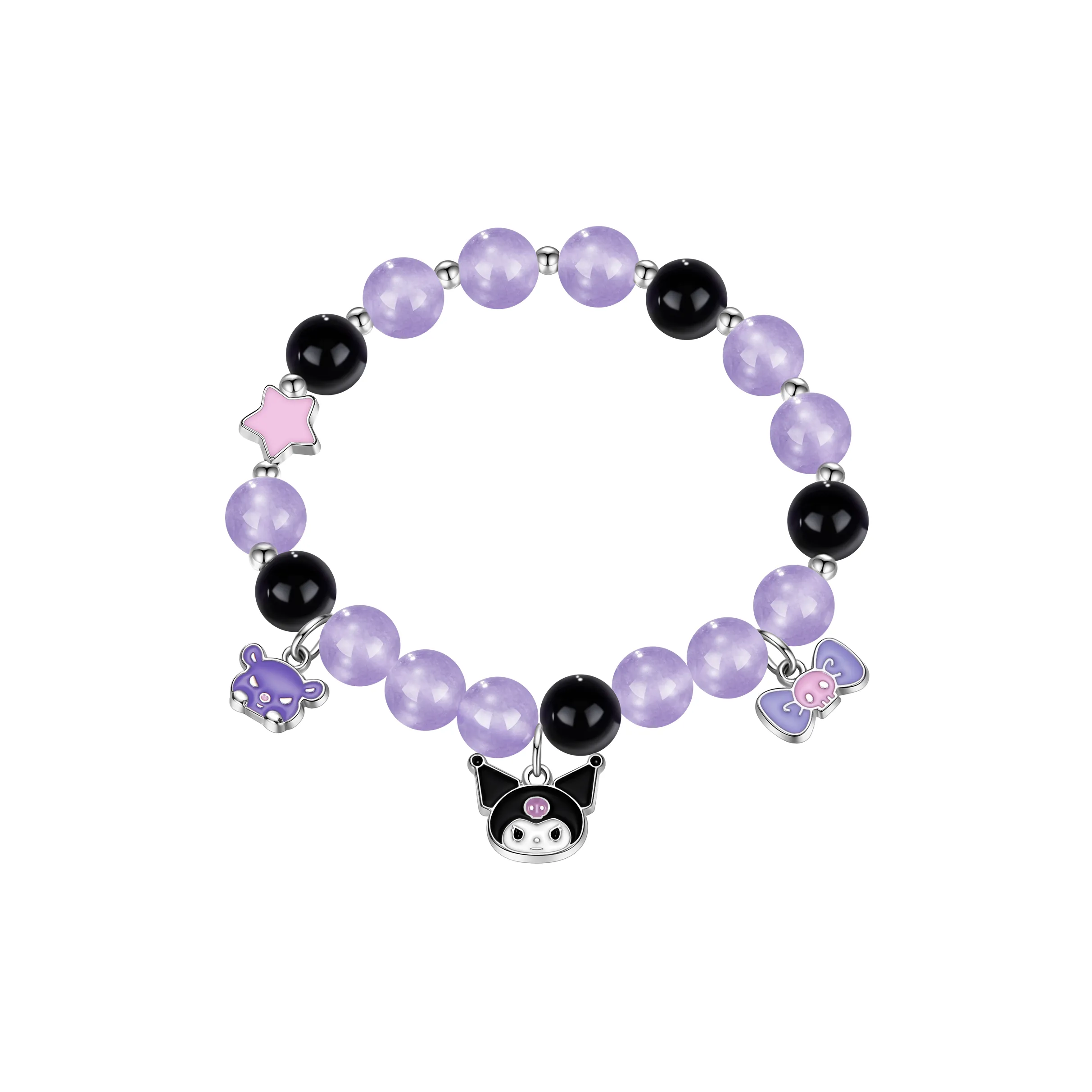 Санрио Kuromi Браслет Kuromi Черный Фиолетовый Кристалл Бусины Мерч по IP