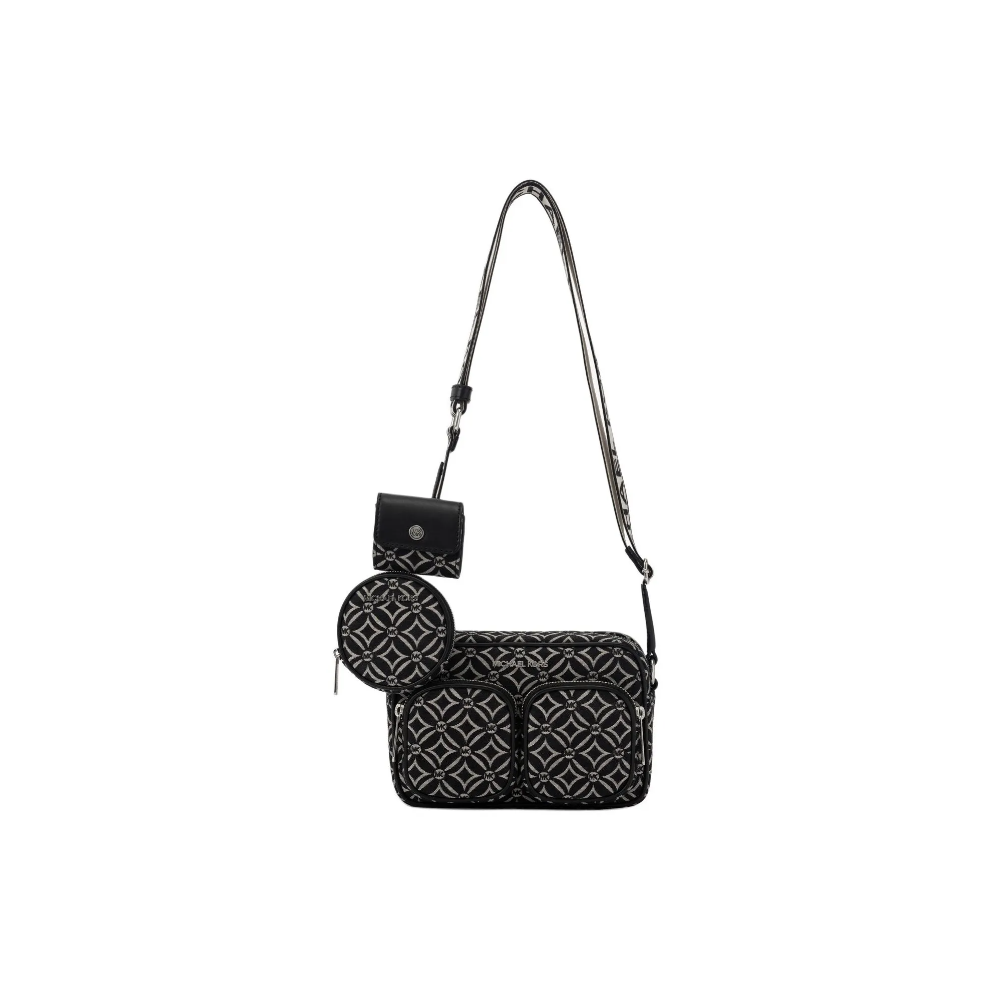 MICHAEL KORS Jet Set Item Jacquard Crossbody Bag Shoulder Bag Medium Size Women's Black