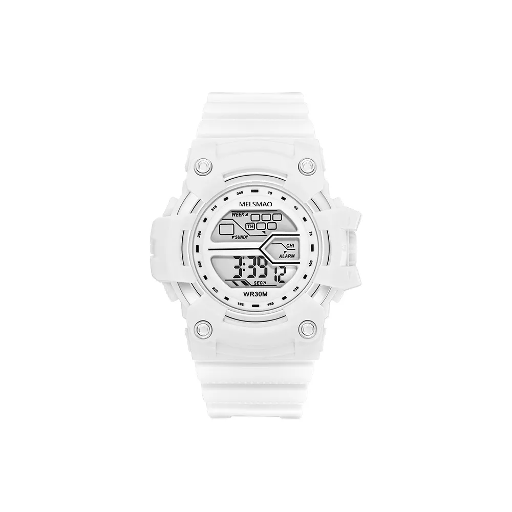 MELSMAO Ночной свет Хронограф Кварцевый механизм Резиновый ремешок Часы Унисекс Белый циферблат