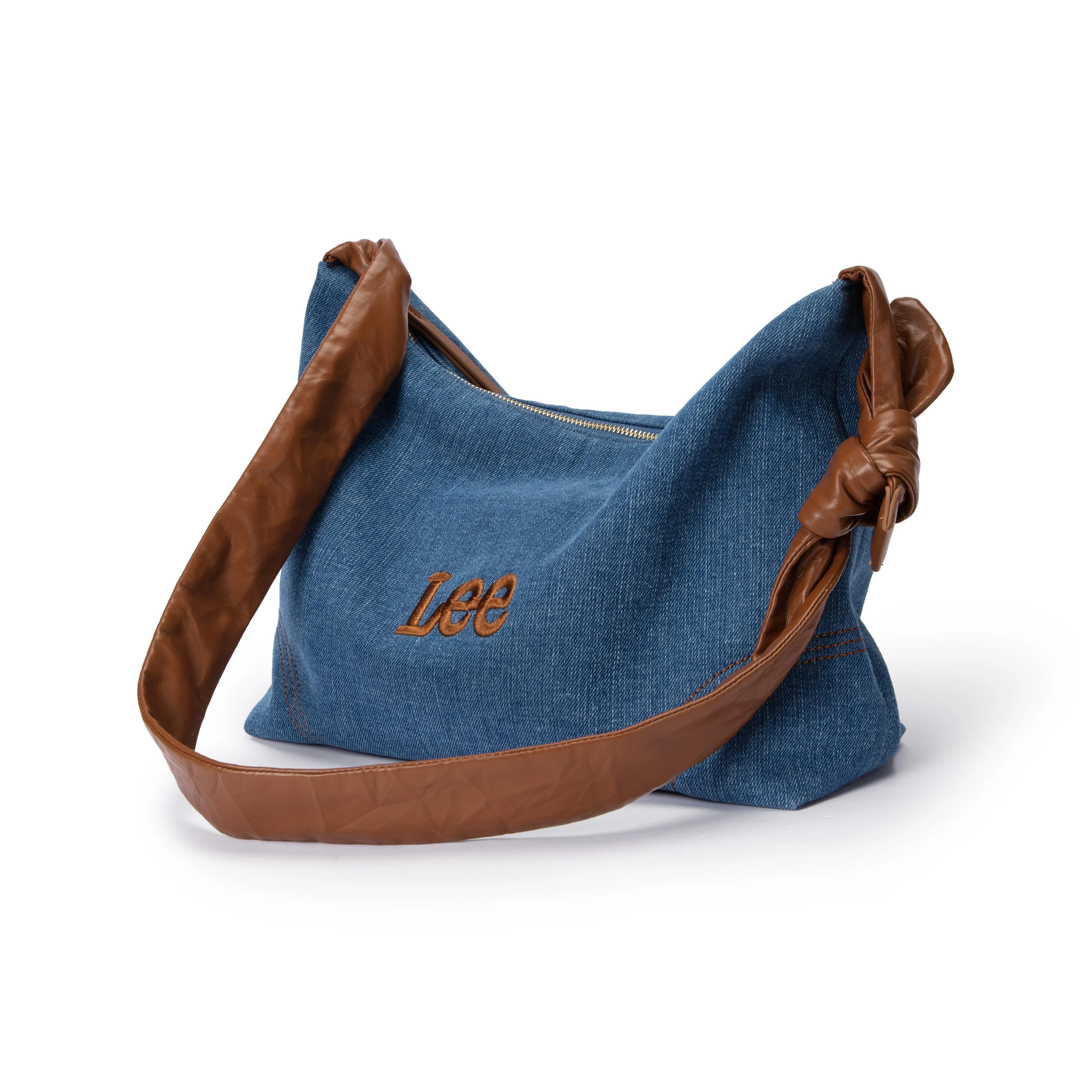 Lee Fabric With Artificial Leather Crossbody Bag, Shoulder Bag, Messenger Bag Large Size Women's Denim Blue