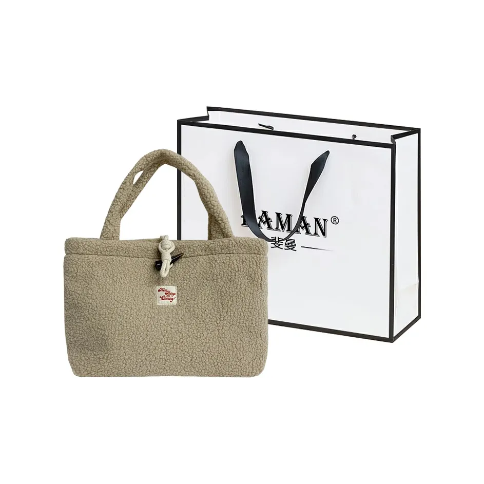 FAMAN Шерп-флис Тоут Сумка Сумка для покупок Сумка через плечо Сумка Женская Хаки Белый Кофе