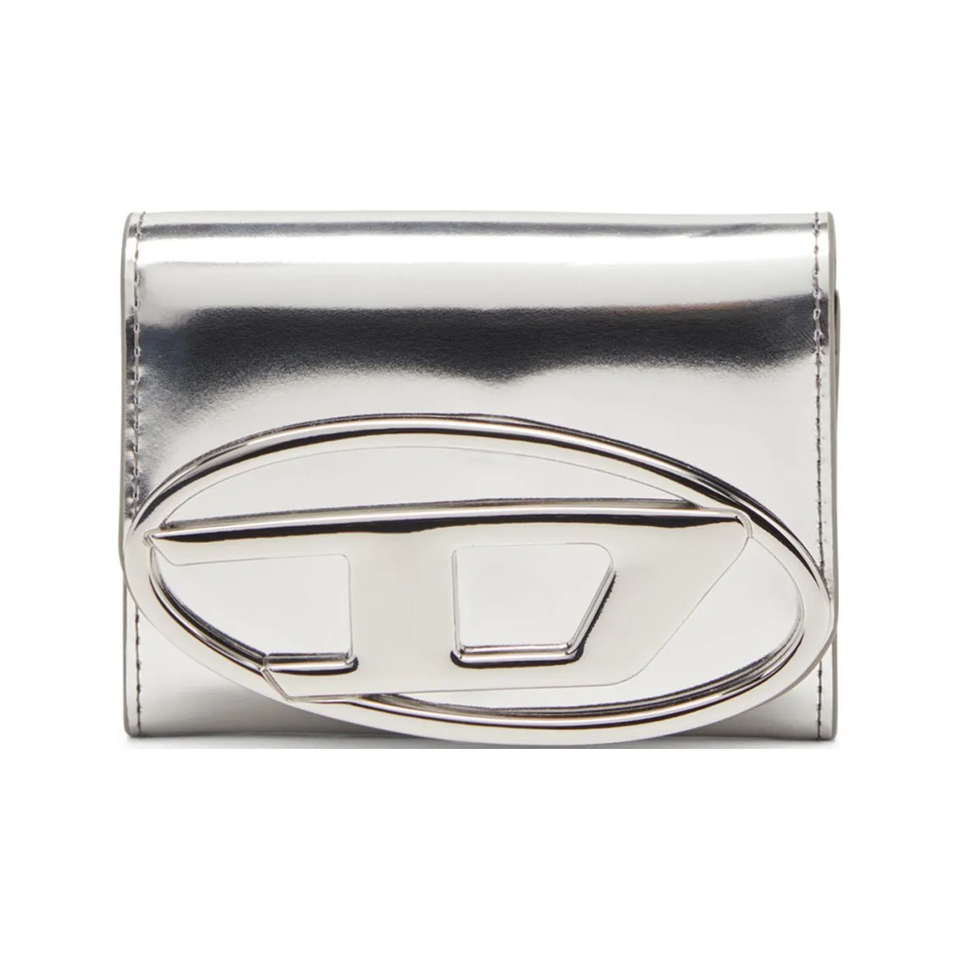 DIESEL Mirror Finish Leather Card Holder Women's Silver