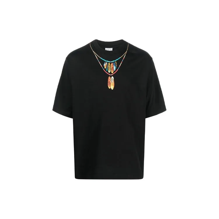 Marcelo Burlon Feather Necklace Over T-Shirt