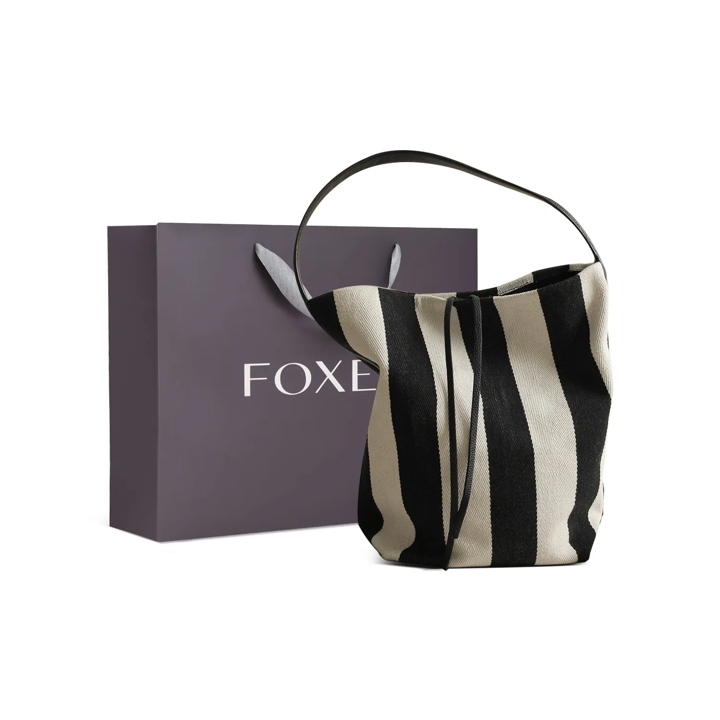 FOXER Ткань Минималистский стиль Большой And Стильный Повседневный Коммутирование Сумка на плечо Женские Черный Белый