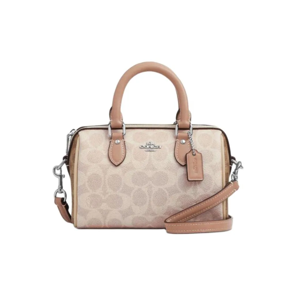 COACH Rowan PVC Boston Bag, Shoulder Bag, Crossbody Bag, Handbag Trumpets Women's Milk Tea