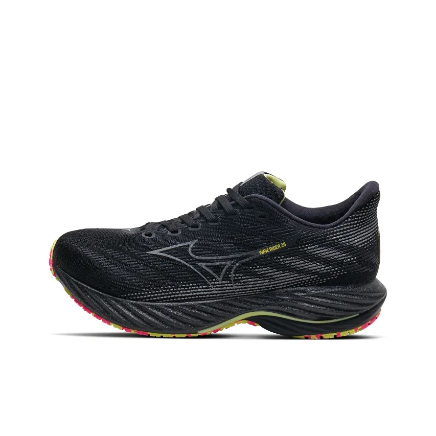 Mizuno Wave Rider 28 Противоскользящие устойчивые к истиранию низкий топ беговые кроссовки унисекс черный серебряный